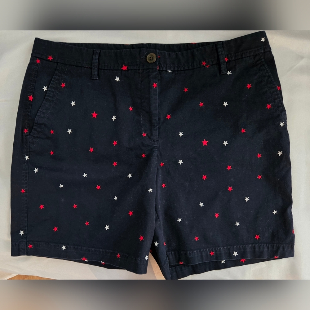 Talbots Navy Shorts with Red and White Star Embroidery